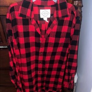 Red and Black Plaid Button-Up Shirt